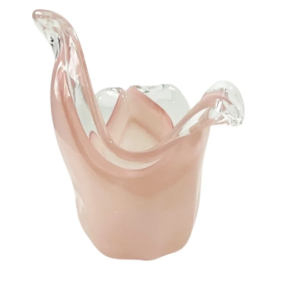 White Cristal Murano Art Glass Vase Pink & Clear Hand Blown Italy